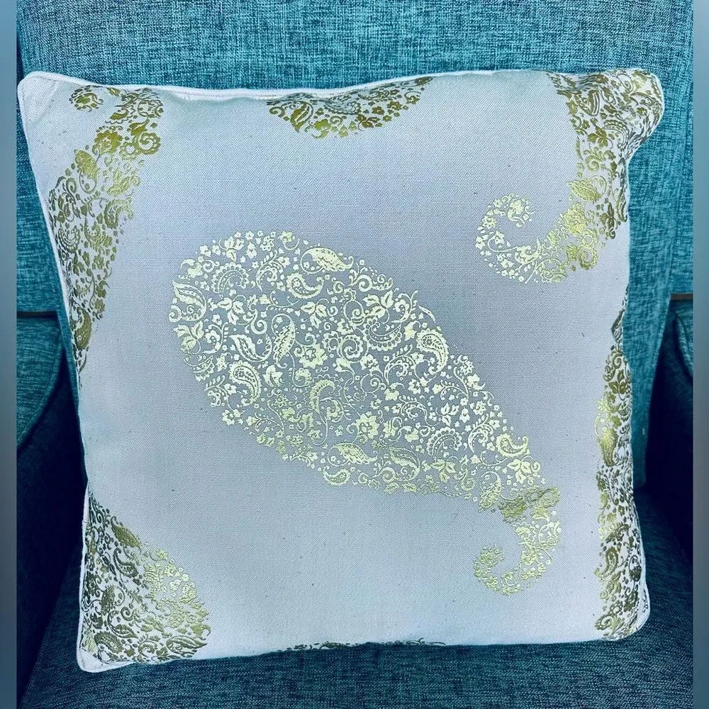 Dusty Rose Pink Gold Paisley Boho Glam Throw Pillow